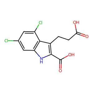 3-[(Z)-2-carboxy-2-phenylethenyl]-4,6-dichloro-1H-indole-2-carboxylic acid structure