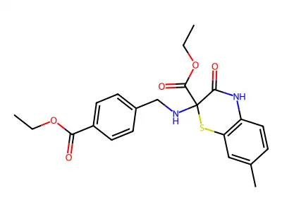 2H-1,4-Benzothiazine-2-carboxylic acid, 3,4-dihydro-2-(((4-(ethoxycarbonyl)phenyl)methyl)amino)-7-methyl-3-oxo-, ethyl ester structure