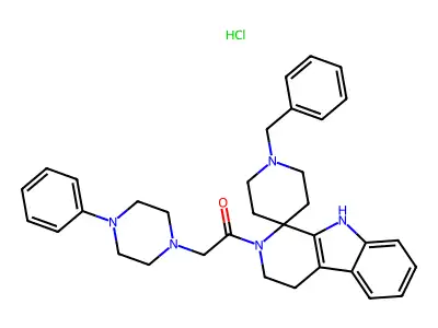 Spiro(piperidine-4,1'-(1H)pyrido(3,4-b)indole), 2',3',4',9'-tetrahydro-1-(phenylmethyl)-2'-((4-phenyl-1-piperazinyl)acetyl)-, monohydrochloride structure