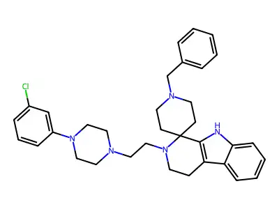 Spiro(piperidine-4,1'-(1H)pyrido(3,4-b)indole), 2',3',4',9'-tetrahydro-2'-(2-(4-(3-chlorophenyl)-1-piperazinyl)ethyl)-1-(phenylmethyl)- structure