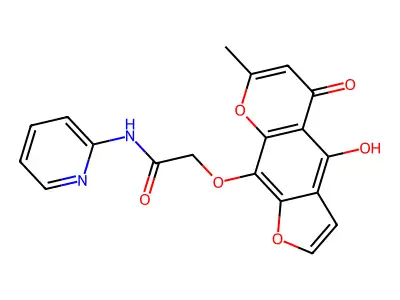 Acetamide, 2-((4-hydroxy-7-methyl-5-oxo-5H-furo(3,2-g)(1)benzopyran-9-yl)oxy)-N-2-pyridinyl- structure