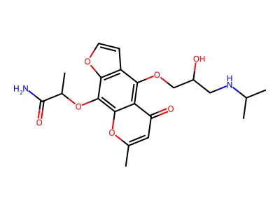 Propanamide, 2-((4-(2-hydroxy-3-((1-methylethyl)amino)propoxy)-7-methyl-5-oxo-5H-furo(3,2-g)(1)benzopyran-9-yl)oxy)- structure