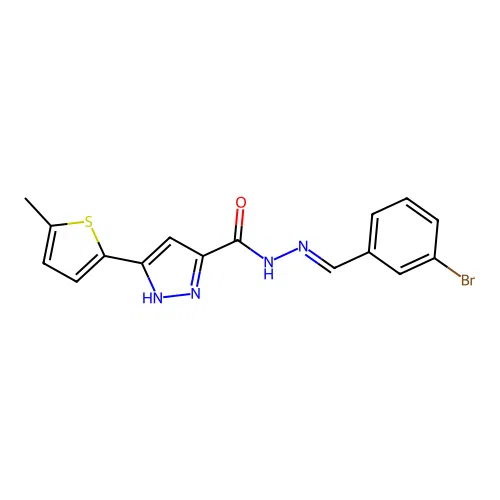 N'-[(1Z)-(3-bromophenyl)methylidene]-3-(5-methylthiophen-2-yl)-1H-pyrazole-5-carbohydrazide structure