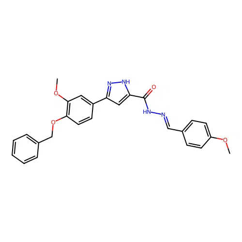 3-[4-(benzyloxy)-3-methoxyphenyl]-N'-[(E)-(4-methoxyphenyl)methylidene]-1H-pyrazole-5-carbohydrazide structure