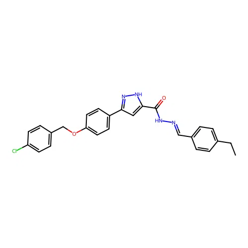 3-(4-((4-CL-Benzyl)oxy)PH)-N'-(4-ethylbenzylidene)-1H-pyrazole-5-carbohydrazide structure
