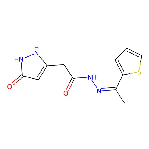 2-(5-hydroxy-1H-pyrazol-3-yl)-N'-[(1Z)-1-(thiophen-2-yl)ethylidene]acetohydrazide structure