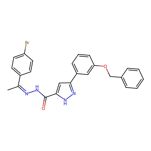 (Z)-3-(3-(benzyloxy)phenyl)-N'-(1-(4-bromophenyl)ethylidene)-1H-pyrazole-5-carbohydrazide structure