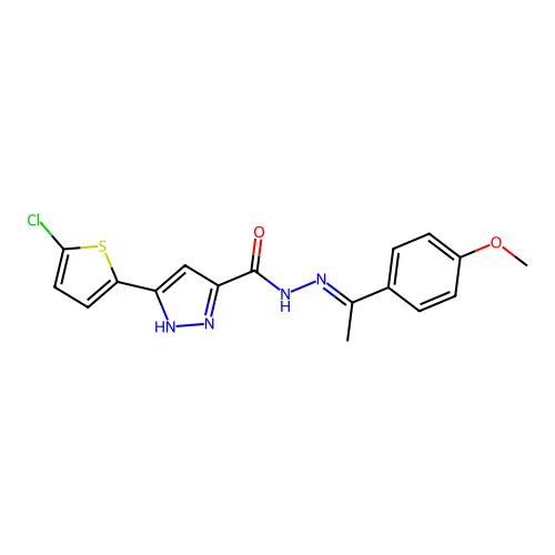 3-(5-chlorothiophen-2-yl)-N'-[(1E)-1-(4-methoxyphenyl)ethylidene]-1H-pyrazole-5-carbohydrazide structure