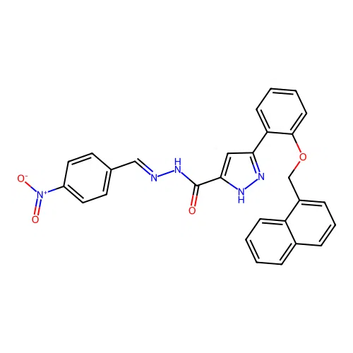 3-[2-(naphthalen-1-ylmethoxy)phenyl]-N'-[(E)-(4-nitrophenyl)methylidene]-1H-pyrazole-5-carbohydrazide structure