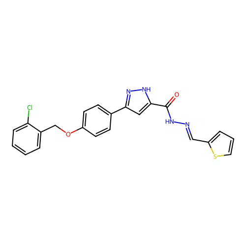 3-(4-((2-CL-Benzyl)oxy)PH)-N'-(2-thienylmethylene)-1H-pyrazole-5-carbohydrazide structure