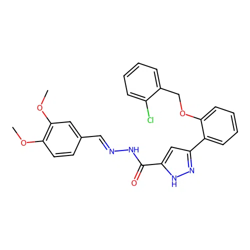 3-{2-[(2-chlorobenzyl)oxy]phenyl}-N'-[(E)-(3,4-dimethoxyphenyl)methylidene]-1H-pyrazole-5-carbohydrazide structure