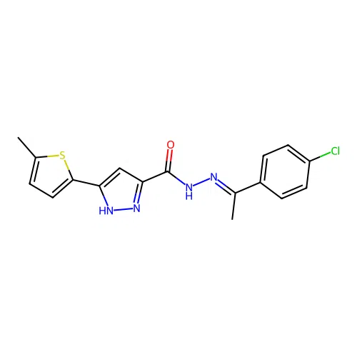 N'-[(1E)-1-(4-chlorophenyl)ethylidene]-3-(5-methylthiophen-2-yl)-1H-pyrazole-5-carbohydrazide structure