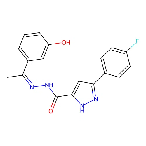 3-(4-fluorophenyl)-N'-[(1E)-1-(3-hydroxyphenyl)ethylidene]-1H-pyrazole-5-carbohydrazide structure