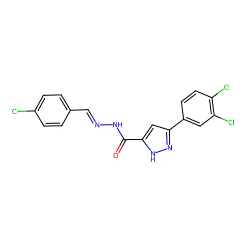 (E)-N'-(4-chlorobenzylidene)-3-(3,4-dichlorophenyl)-1H-pyrazole-5-carbohydrazide structure