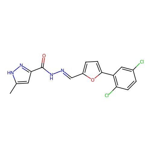N'-{(E)-[5-(2,5-dichlorophenyl)furan-2-yl]methylidene}-3-methyl-1H-pyrazole-5-carbohydrazide structure