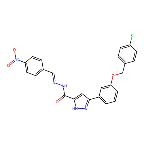 3-(3-((4-CL-Benzyl)oxy)PH)-N'-(4-nitrobenzylidene)-1H-pyrazole-5-carbohydrazide structure