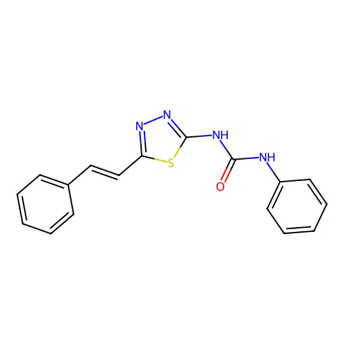 1-phenyl-3-[(2Z)-5-[(E)-2-phenylethenyl]-1,3,4-thiadiazol-2(3H)-ylidene]urea structure