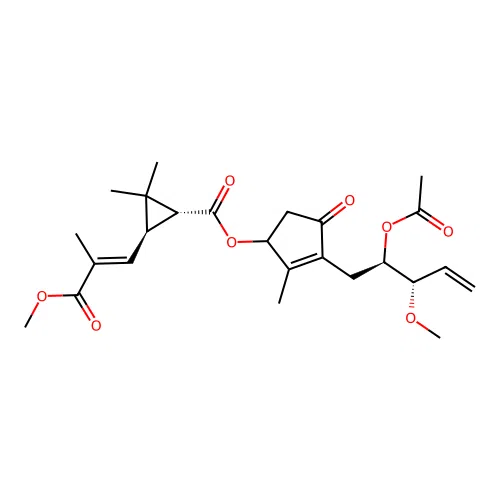 Cyclopropanecarboxylic acid, 3-(3-methoxy-2-methyl-3-oxo-1-propenyl)-2,2-dimethyl-, 3-(2-(acetyloxy)-3-methoxy-4-pentenyl)-2-methyl-4-oxo-2-cyclopenten-1-yl ester, (1R-(1alpha(S*(2R*,3R*)),3beta(E))- structure
