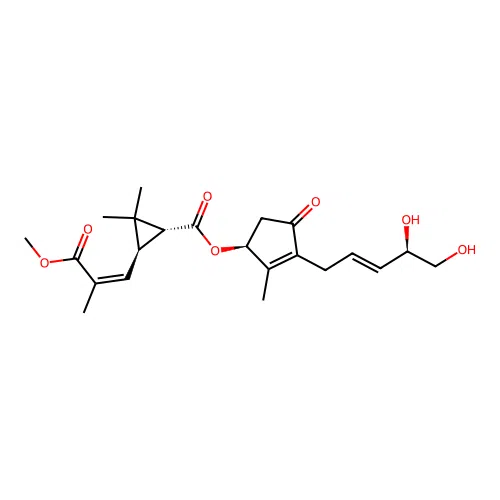 Cyclopropanecarboxylic acid, 3-(3-methoxy-2-methyl-3-oxo-1-propenyl)-2,2-dimethyl-, 3-(4,5-dihydroxy-2-pentenyl)-2-methyl-4-oxo-2-cyclopenten-1-yl ester, (1R-(1alpha(S*(2Z,4R*)),3beta(E)))- structure