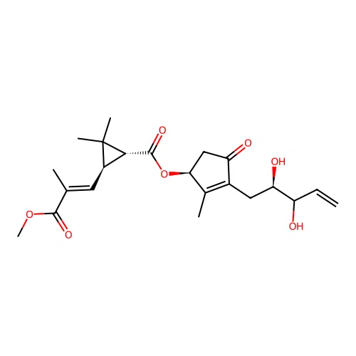Cyclopropanecarboxylic acid, 3-(3-methoxy-2-methyl-3-oxo-1-propenyl)-2,2-dimethyl-, 3-(2,3-dihydroxy-4-pentenyl)-2-methyl-4-oxo-2-cyclopenten-1-yl ester, (1R-(1alpha(S*(2R*,3R*)),3beta(E)))- structure