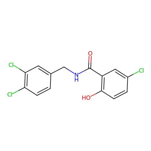 5-chloro-N-[(3,4-dichlorophenyl)methyl]-2-hydroxybenzamide structure