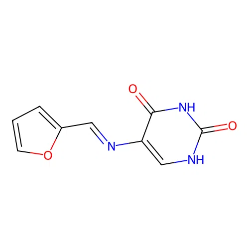 5-{[(E)-furan-2-ylmethylidene]amino}pyrimidine-2,4-diol structure