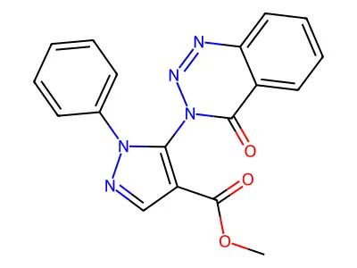 1H-Pyrazole-4-carboxylic acid, 5-(4-oxo-1,2,3-benzotriazin-3(4H)-yl)-1-phenyl-, methyl ester structure