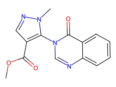 1H-Pyrazole-4-carboxylic acid, 1-methyl-5-(4-oxo-3(4H)-quinazolinyl)-, methyl ester structure