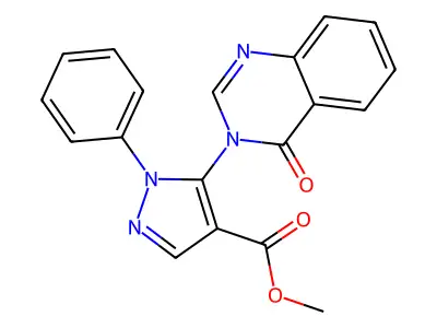 1H-Pyrazole-4-carboxylic acid, 5-(4-oxo-3(4H)-quinazolinyl)-1-phenyl-, methyl ester structure