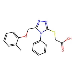 2-[[5-[(2-methylphenoxy)methyl]-4-phenyl-1,2,4-triazol-3-yl]sulfanyl]acetic acid structure