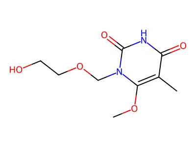 2,4(1H,3H)-Pyrimidinedione, 1-((2-hydroxyethoxy)methyl)-6-methoxy-5-methyl- structure