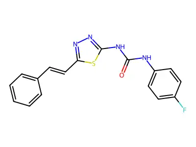 1-(4-fluorophenyl)-3-[5-[(E)-2-phenylethenyl]-1,3,4-thiadiazol-2-yl]urea structure