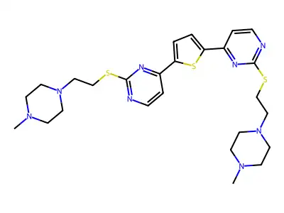 2,5-Bis(2-((2-(4-methylpiperazin-1-yl)ethyl)thio)-4-pyrimidinyl)thiophene structure