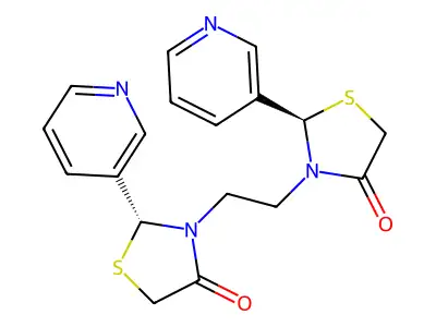3,3'-(Ethane-1,2-diyl)bis(2-(pyridin-3-yl)-1,3-thiazolidin-4-one) structure