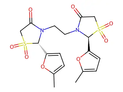 4-Thiazolidinone, 3,3'-(1,2-ethanediyl)bis(2-(5-methyl-2-furanyl)-, 1,1,1',1'-tetroxide, (R*,R*)-(+-)- structure