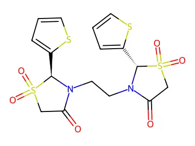 4-Thiazolidinone, 3,3'-(1,2-ethanediyl)bis(2-(2-thienyl)-, 1,1,1',1'-tetroxide, (R*,R*)-(+-)- structure