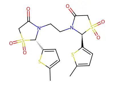 4-Thiazolidinone, 3,3'-(1,2-ethanediyl)bis(2-(5-methyl-2-thienyl)-, 1,1,1',1'-tetroxide, (R*,R*)-(+-)- structure