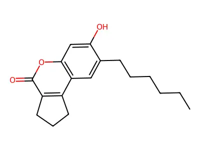8-hexyl-7-hydroxy-2,3-dihydrocyclopenta[c]chromen-4(1H)-one structure
