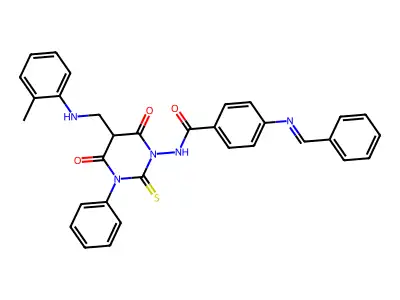 Benzamide, 4-((phenylmethylene)amino)-N-(tetrahydro-5-(((2-methylphenyl)amino)methyl)-4,6-dioxo-3-phenyl-2-thioxo-1(2H)-pyrimidinyl)- structure