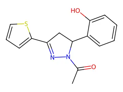 1-(5-(2-hydroxyphenyl)-3-(thiophen-2-yl)-4,5-dihydro-1H-pyrazol-1-yl)ethanone structure