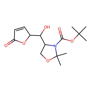 tert-butyl (4S)-4-[(R)-hydroxy-[(2R)-5-oxo-2H-furan-2-yl]methyl]-2,2-dimethyl-1,3-oxazolidine-3-carboxylate structure