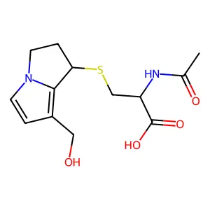 N-acetylcysteine-6,7-dihydro-7-hydroxy-1-hydroxymethyl-5H-pyrrolizine structure