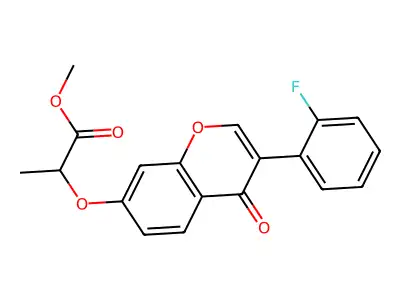 Methyl 2-((3-(2-fluorophenyl)-4-oxo-4H-1-benzopyran-7-yl)oxy)propanoate structure