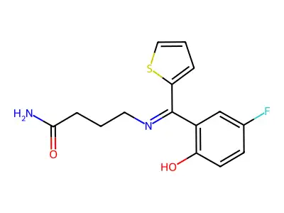 4-(((5-Fluoro-2-hydroxyphenyl)-2-thienylmethylene)amino)butanamide structure