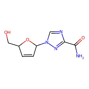 1-[(2R,5S)-5-(hydroxymethyl)-2,5-dihydrofuran-2-yl]-1,2,4-triazole-3-carboxamide structure
