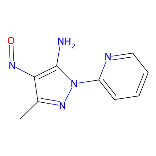 3-methyl-4-nitroso-1-(pyridin-2-yl)-1H-pyrazol-5-amine structure