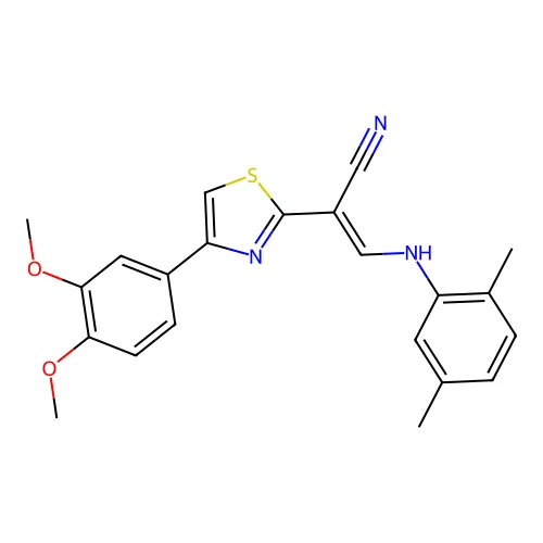 (E)-2-(4-(3,4-dimethoxyphenyl)thiazol-2-yl)-3-((2,5-dimethylphenyl)amino)acrylonitrile structure