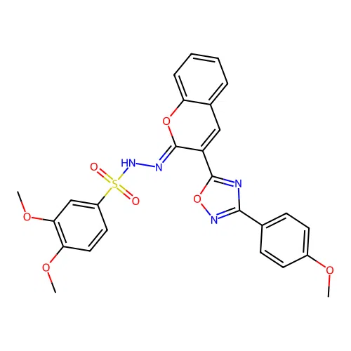3,4-dimethoxy-N'-[(2Z)-3-[3-(4-methoxyphenyl)-1,2,4-oxadiazol-5-yl]-2H-chromen-2-ylidene]benzene-1-sulfonohydrazide structure