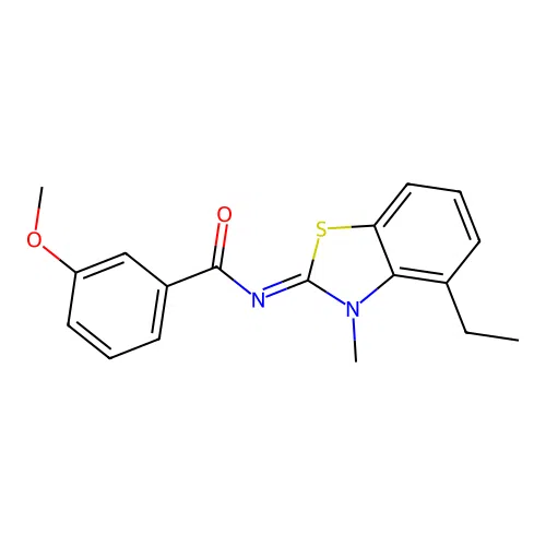 N-(4-ethyl-3-methyl-1,3-benzothiazol-2-ylidene)-3-methoxybenzamide structure