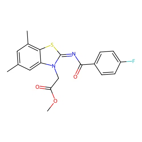 Methyl 2-[2-(4-fluorobenzoyl)imino-5,7-dimethyl-1,3-benzothiazol-3-yl]acetate structure